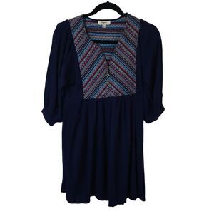 Hayden Los Angeles '90's Babydoll Dark Blue Crepe 3/4 Sleeve Mini Dress  Small